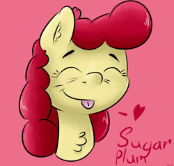 Size: 1673x1590 | Tagged: safe, artist:thederpyenthusiast, oc, oc only, oc:sugar plum, earth pony, pony, chest fluff, ear fluff, earth pony oc, eyes closed, simple background, solo, tongue out