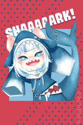 Size: 1200x1800 | Tagged: safe, artist:kouputea, original species, pony, shark, shark pony, clothes, gawr gura, hoodie, open mouth, ponified, sharp teeth, simple background, teeth