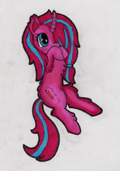 Size: 2920x4160 | Tagged: safe, artist:morrigun, oc, oc only, pony, unicorn, cute, eyes open, female, fluffy, hair over one eye, horn, mare, solo, traditional art