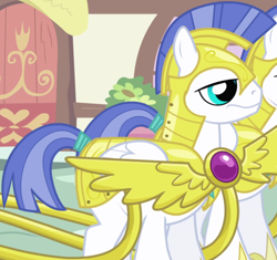 Size: 1070x1005 | Tagged: safe, screencap, pegasus, pony, friendship is magic, g4, armor, background character, background pony, cropped, duo, folded wings, male, pegasus royal guard, royal guard, royal guard armor, solo focus, stallion, wings