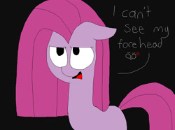 Size: 921x687 | Tagged: safe, artist:chandelurres, pinkie pie, earth pony, pony, g4, dialogue, female, i can't see my forehead, mare, patty hype, pinkamena diane pie, reference, simple background, solo, spongebob reference, spongebob squarepants