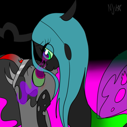 Size: 791x789 | Tagged: safe, artist:chandelurres, king sombra, queen chrysalis, changeling, changeling queen, pony, unicorn, g4, duo, female, male, stallion