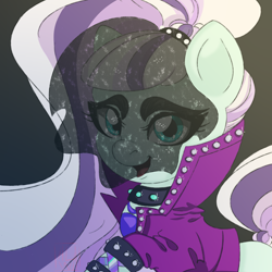 Size: 2100x2100 | Tagged: safe, artist:aalwa, coloratura, earth pony, pony, g4, bracelet, clothes, collar, female, high res, jacket, jewelry, looking at you, mare, open mouth, open smile, smiling