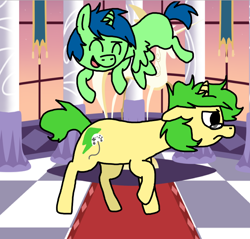 Size: 746x712 | Tagged: safe, artist:chandelurres, oc, pegasus, pony, unicorn, duo, horn, spread wings, wings