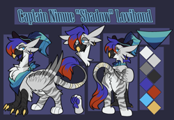 Size: 1923x1325 | Tagged: safe, artist:rockin_candies, oc, oc only, oc:captain shadow lovibond, griffon, bandana, butt, feather, female, griffon oc, hat, pirate, pirate hat, plot, reference sheet, wings