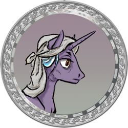 Size: 664x664 | Tagged: safe, artist:saby, derpibooru exclusive, oc, oc only, oc:aister shell, pony, unicorn, the last summer, bust, character token, elderly, female, mature, portrait, purple coat, roleplay illustration, serious, veil