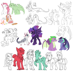 Size: 1280x1280 | Tagged: safe, artist:primrosepaper, big macintosh, limestone pie, marble pie, maud pie, princess celestia, princess skystar, spike, thorax, zephyr breeze, oc, oc:athena, oc:hercules, oc:jackie, oc:jeckyll, oc:lovedove, oc:stormie berrytwist, unnamed oc, changedling, changeling, changepony, draconequus, dragon, earth pony, fish, hybrid, pegasus, pony, unicorn, g4, my little pony: the movie, adult, adult spike, changedling queen, conjoined, conjoined twins, draconequus oc, dragoness, element of generosity, element of honesty, element of kindness, element of laughter, element of loyalty, element of magic, elements of harmony, father and child, father and daughter, female, helmet, interspecies offspring, king thorax, magical gay spawn, magical lesbian spawn, male, mare, mesosoma, multiple heads, oc x oc, offspring, offspring shipping, offspring's offspring, older, older spike, parent:discord, parent:doctor whooves, parent:oc:hercules, parent:oc:lovedove, parent:princess cadance, parent:princess celestia, parent:princess ember, parent:princess luna, parent:shining armor, parent:spike, parent:storm king, parent:tempest shadow, parent:thorax, parents:emberspike, parents:oc x oc, parents:shiningcadance, parents:stormpest, parents:tempestluna, parents:thoralestia, parents:whoovescord, pet oc, prince solaris, queen mesosoma, rule 63, scruff, shipping, simple background, stallion, straight, two heads, white background, winged spike, wings, zb