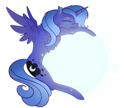 Size: 1933x1680 | Tagged: safe, artist:scarletextreme, princess luna, alicorn, pony, g4, blushing, chest fluff, ear fluff, eyes closed, female, hug, mare, moon, s1 luna, simple background, solo, spread wings, transparent background, wings