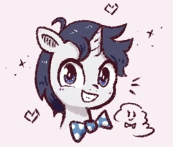 Size: 306x261 | Tagged: safe, artist:fipoki, oc, oc only, bowtie, bust, grin, happy, heart, looking at you, portrait, smiling, solo, sparkles