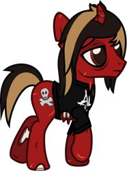 Size: 836x1122 | Tagged: safe, artist:lightningbolt, derpibooru exclusive, pony, undead, unicorn, zombie, zombie pony, g4, .svg available, all time low, bags under eyes, bloodshot eyes, bone, broken horn, clothes, colored pupils, dyed mane, dyed tail, horn, jack barakat, lidded eyes, male, ponified, scar, screw, shirt, show accurate, simple background, solo, stallion, stitches, svg, t-shirt, tail, torn clothes, torn ear, transparent background, vector
