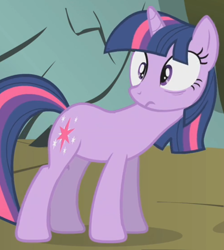 Size: 746x831 | Tagged: safe, screencap, twilight sparkle, pony, unicorn, dragonshy, g4, season 1, cropped, female, frown, looking at something, mare, unicorn twilight