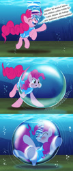 Size: 585x1366 | Tagged: safe, artist:bladedragoon7575, pinkie pie, earth pony, pony, g4, bubble, bubble solution, in bubble, ocean, pinkie pie trapped in a bubble, sequence, trapped, underwater, water