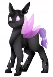 Size: 1243x1801 | Tagged: safe, artist:midnightmagic15, oc, oc only, changeling, :3, happy, purple changeling, smiling, solo