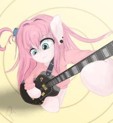 Size: 1080x1180 | Tagged: safe, artist:reinbou, earth pony, pony, 1957 les paul custom reissue, anime, bocchi the rock!, electric guitar, guitar, hitori gotoh, les paul, light, musical instrument, ponified, simple background, solo
