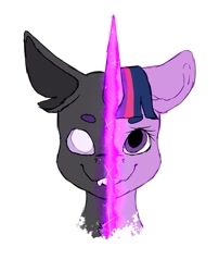 Size: 853x1057 | Tagged: safe, artist:midnightmagic15, twilight sparkle, changeling, pony, unicorn, g4, disguise, disguised changeling, looking at you, purple changeling, smiling, solo