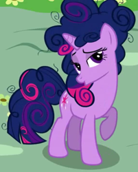 Size: 861x1072 | Tagged: safe, screencap, twilight sparkle, pony, unicorn, friendship is magic, g4, season 1, alternate hairstyle, cropped, cute, female, lidded eyes, mare, messy mane, messy tail, open mouth, raised hoof, solo, tail, twiabetes, twilight poofle, unicorn twilight