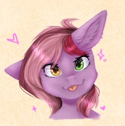 Size: 1862x1883 | Tagged: safe, artist:midnightmagic15, oc, oc only, pony, bust, ear fluff, floppy ears, looking at you, portrait, raspberry, smiling, solo, sparkles, tongue out