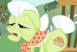 Size: 1364x914 | Tagged: safe, screencap, granny smith, earth pony, pony, friendship is magic, g4, chair, clothes, cropped, female, mare, scarf, solo