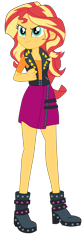 Size: 1900x5626 | Tagged: safe, artist:gmaplay, sunset shimmer, human, cheer you on, equestria girls, g4, my little pony equestria girls: better together, >:), boots, clenched fist, clothes, cutie mark on clothes, determined smile, geode of empathy, jewelry, leather, leather vest, magical geodes, necklace, shoes, shoulderless shirt, simple background, skirt, solo, spikes, standing up, transparent background, vest