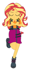 Size: 1900x4718 | Tagged: safe, artist:gmaplay, sunset shimmer, human, cheer you on, equestria girls, g4, my little pony equestria girls: better together, boots, clothes, crossed arms, cutie mark on clothes, eyebrows, eyes closed, geode of empathy, grin, jewelry, leather, leather vest, magical geodes, necklace, one leg raised, raised eyebrow, shoes, shoulderless shirt, simple background, skirt, smiling, solo, spikes, transparent background, vest