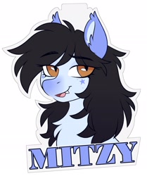 Size: 1720x2058 | Tagged: safe, artist:crimmharmony, oc, oc only, oc:mitzy, bat pony, pony, badge, bust, eye clipping through hair, eyebrows, eyebrows visible through hair, looking at you, solo