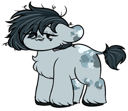 Size: 810x702 | Tagged: safe, artist:s-ansy, oc, oc:sleepy goodnight, earth pony, pony, floppy ears, frazzled hair, gray coat, messy mane, simple background, solo, splotches, tired, unshorn fetlocks, white background