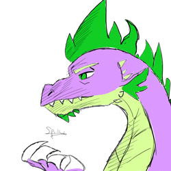 Size: 800x800 | Tagged: safe, artist:captainloafnugget, spike, dragon, g4, claws, facial hair, fangs, goatee, looking to the left, older, older spike, solo