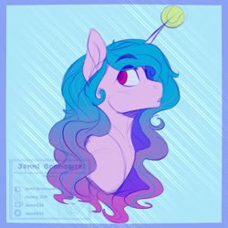 Size: 1440x1440 | Tagged: safe, artist:_candypone_, izzy moonbow, pony, unicorn, g5, ball, bust, izzy's tennis ball, looking back, solo, tennis ball