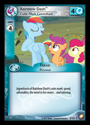 Size: 344x480 | Tagged: safe, enterplay, apple bloom, rainbow dash, scootaloo, equestrian odysseys, g4, my little pony collectible card game, sleepless in ponyville, ccg, eyes closed, merchandise