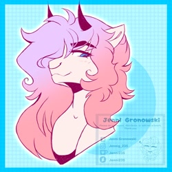 Size: 2048x2048 | Tagged: safe, artist:_candypone_, oc, oc only, demon, pony, blushing, bust, high res, horns, lidded eyes, looking at you, nose piercing, nose ring, piercing, solo