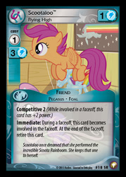 Size: 344x480 | Tagged: safe, enterplay, rainbow dash, scootaloo, pegasus, pony, bloom & gloom, equestrian odysseys, g4, my little pony collectible card game, ccg, floating, merchandise, rainbow dash poster, solo