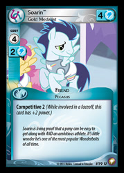Size: 344x480 | Tagged: safe, enterplay, dizzy twister, orange swirl, soarin', pegasus, pony, equestria games (episode), equestrian odysseys, g4, my little pony collectible card game, ccg, clothes, male, merchandise, stallion, uniform