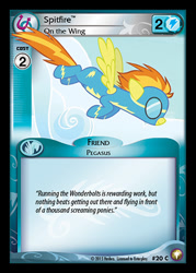 Size: 344x480 | Tagged: safe, enterplay, spitfire, equestrian odysseys, g4, my little pony collectible card game, rainbow falls, ccg, clothes, flying, merchandise, solo, uniform, wonderbolts uniform