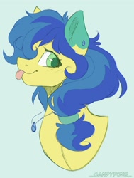 Size: 1526x2022 | Tagged: safe, artist:_candypone_, oc, oc only, pony, :p, bust, ear piercing, earring, jewelry, looking at you, piercing, smiling, solo, tongue out