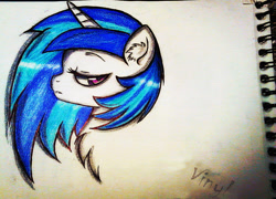 Size: 1000x721 | Tagged: safe, artist:noah-nyan, dj pon-3, vinyl scratch, pony, unicorn, g4, bust, colored, female, looking at you, mare, portrait, side view, solo, traditional art
