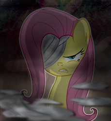 Size: 488x533 | Tagged: safe, artist:noah-nyan, fluttershy, pegasus, pony, g4, 2012, angry, bandage, female, grimace, mare, old art, scowl, simple background, solo