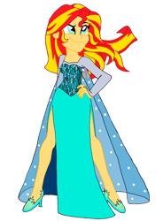 Size: 1024x1389 | Tagged: safe, artist:renthegodofhumor, sunset shimmer, human, equestria girls, g4, clothes, cosplay, costume, dress, elsa, female, frozen (movie), simple background, solo, transparent background