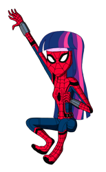 Size: 1024x1664 | Tagged: safe, artist:renthegodofhumor, twilight sparkle, human, equestria girls, g4, clothes, cosplay, costume, female, marvel, simple background, solo, spider-man, transparent background