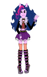 Size: 1024x1664 | Tagged: safe, artist:renthegodofhumor, twilight sparkle, equestria girls, g4, clawdeen wolf, clothes, cosplay, costume, female, monster high, simple background, transparent background, waving