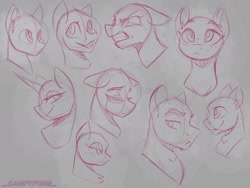 Size: 2048x1536 | Tagged: safe, artist:_candypone_, oc, oc only, pony, angry, bust, ears back, expressions, floppy ears, lidded eyes, sad, sketch, smiling