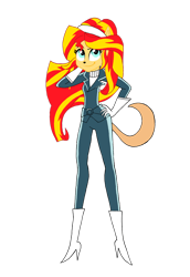 Size: 1024x1485 | Tagged: safe, artist:renthegodofhumor, sunset shimmer, human, equestria girls, g4, clothes, cosplay, costume, female, kitty katswell, simple background, t.u.f.f. puppy, transparent background