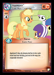 Size: 344x480 | Tagged: safe, enterplay, apple bloom, applejack, scootaloo, sweetie belle, equestrian odysseys, g4, my little pony collectible card game, the cutie mark chronicles, ccg, cutie mark crusaders, helmet, merchandise
