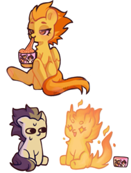 Size: 531x703 | Tagged: safe, artist:amaeeart, soarin', spitfire, pegasus, pony, g4, cute, cutefire, eating, female, fire, food, male, mare, noodles, simple background, spitfiery, sweat, white background