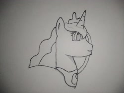 Size: 4160x3120 | Tagged: safe, artist:valuable ashes, princess luna, alicorn, pony, g4, bust, crown, eyelashes, female, jewelry, monochrome, peytral, regalia, solo, traditional art