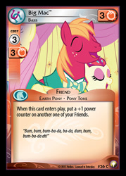 Size: 344x480 | Tagged: safe, enterplay, big macintosh, fluttershy, torch song, earth pony, pony, equestrian odysseys, filli vanilli, g4, my little pony collectible card game, ccg, eyes closed, male, merchandise, singing, stallion