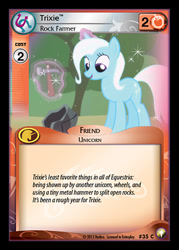 Size: 344x480 | Tagged: safe, enterplay, trixie, equestrian odysseys, g4, magic duel, my little pony collectible card game, ccg, hammer, levitation, magic, merchandise, rock, rock farm, solo, telekinesis