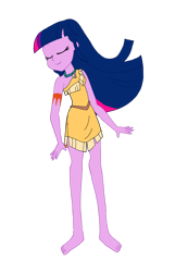 Size: 1024x1482 | Tagged: safe, artist:renthegodofhumor, twilight sparkle, human, equestria girls, g4, barefoot, clothes, cosplay, costume, feet, pocahontas