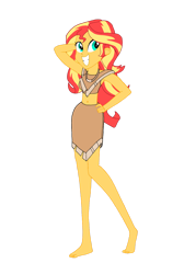 Size: 1024x1523 | Tagged: safe, artist:renthegodofhumor, sunset shimmer, human, equestria girls, g4, barefoot, clothes, cosplay, costume, feet, grin, nakoma, palindrome get, pocahontas, simple background, smiling, transparent background