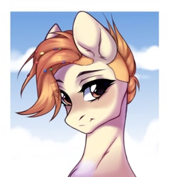 Size: 1380x1437 | Tagged: safe, artist:kaito_wivil, oc, oc only, earth pony, pony, bust, cloud, kaito wivil, sky, solo