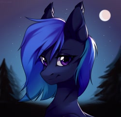 Size: 1272x1232 | Tagged: safe, artist:kaito_wivil, oc, oc only, earth pony, pony, kaito wivil, moon, night, solo